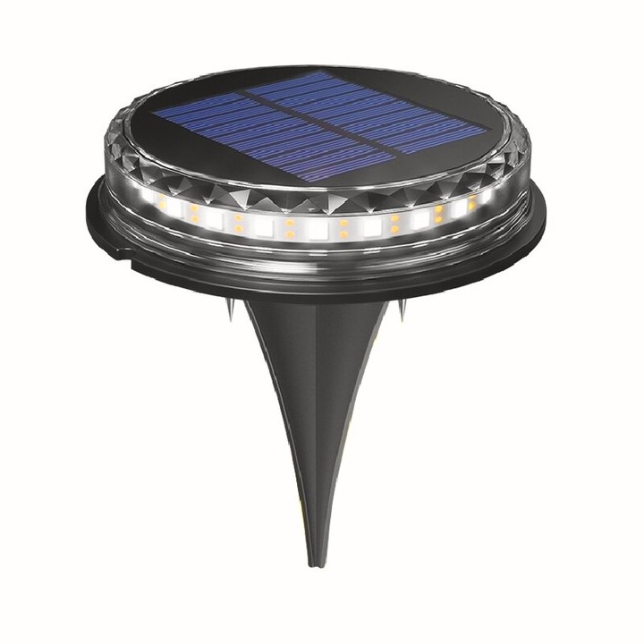 Spot solar pentru gradina, Lampa solara led tip 8 led-uri, Material abs si policarbonat, Baterie 1.2v, 600mah, 12 x 13.5 cm, Rece, Rezistent intemperii, Alb