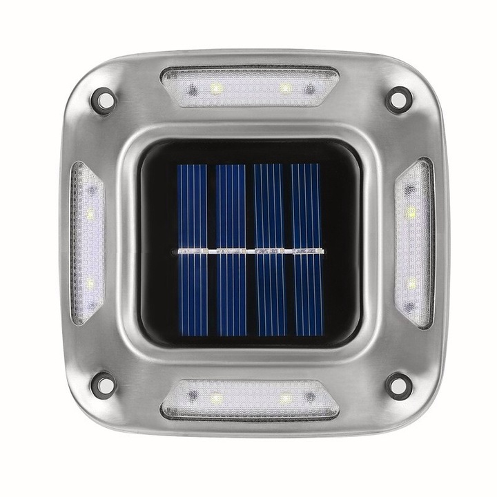 Соларна лампа за стенен монтаж, LED градина, 8 светодиода, Захващане или заземяване, IP65, Квадратна форма, Материал ABS и поликарбонат, 9 x 9 см, Батерия 1.2V, 600 mAh, Студена светлина, Устойчива на атмосферни влияния, Бял