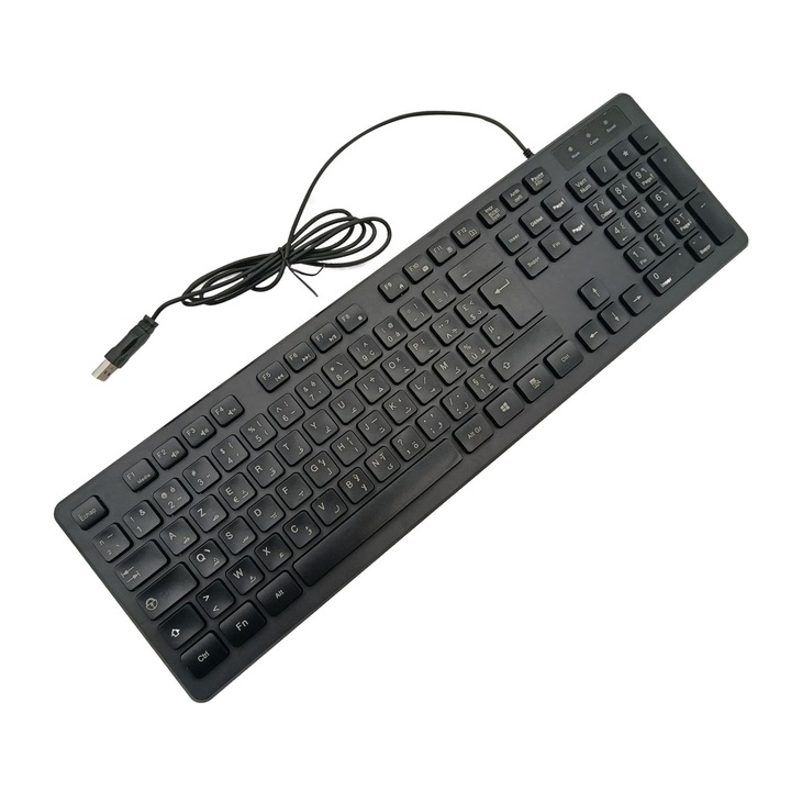 Tastatura cablata Bvdfgk, layout francez, plastic, 43.7x13.2x2.7cm, cablu 1.45m, neagra