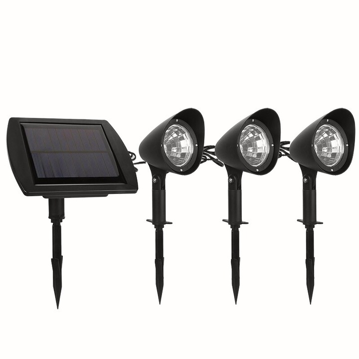 Felinar solar pentru gradina, Lampa solara de tip decoratiune model 3 felinare, Rece, Moduri iluminare, Rezistent intemperii, Alb
