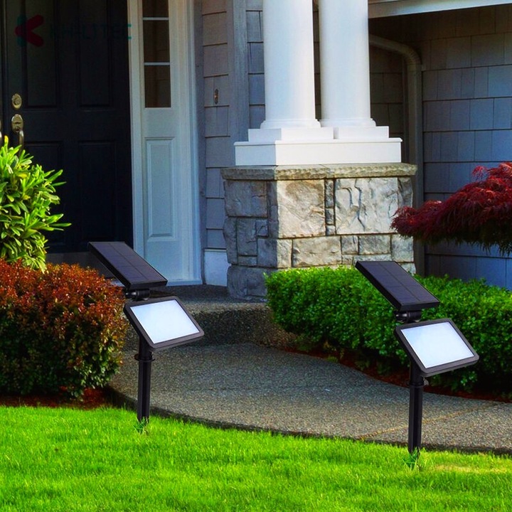 Соларна лампа за градина, Тераса, 48 светодиода, С 2 режима на фиксиране, Сензор за светлина, IP44, ABS материал, 5W, 80 lm, 26.5 см x 14 студена, Движение, Осветление, Бяла