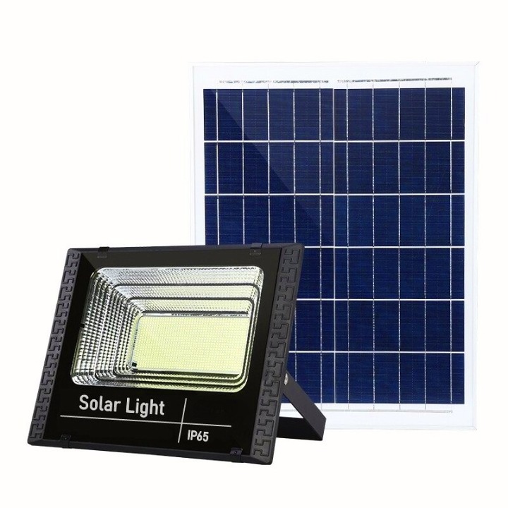Соларен прожектор, LED SMD 300W със слънчево зареждане, Панел, Дистанционно управление, Скоба за монтаж, ABS материал, 14Ah, 1032 светодиода, 5 м кабел включен, 1019lm, 36x32 см, Черен