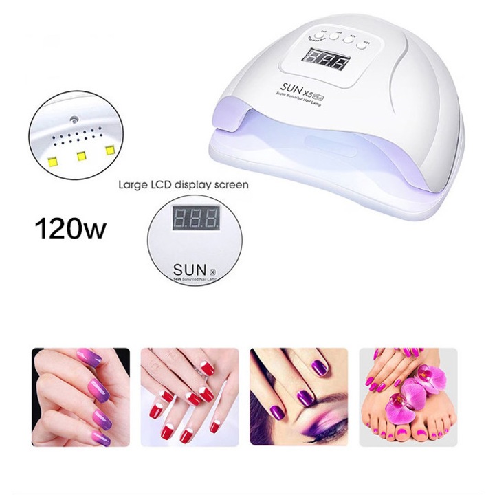 Lampa Profesionala AKU Uscare Unghii UV LED 120 W SUN, Uscare 10-99 sec, 36 Leduri UV, Pentru Manichiura Salon, nail salon, alb