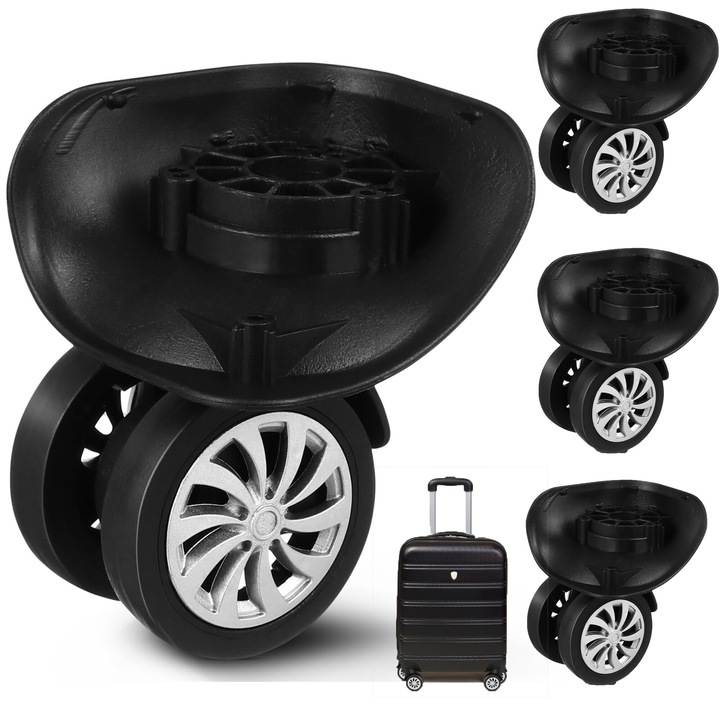 Set 4 buc Roti de troler, Bedee®, rotire 360°, Negru, Silentios si robust. Compatibil. Usor de asamblat pentru carucioare si valize, Negru, Plastic