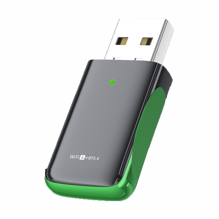 Безжичен адаптер 2 в 1 USB, 1100Mbps, WiFi 6 и Bluetooth 5.4, двубандов 2.4/5GHz, Plug & Play, Висока скорост на безжичен пренос, Мини WiFi донгъл за Windows 10/11, MacOS, Linux, OUYLAF, Черен/Зелен