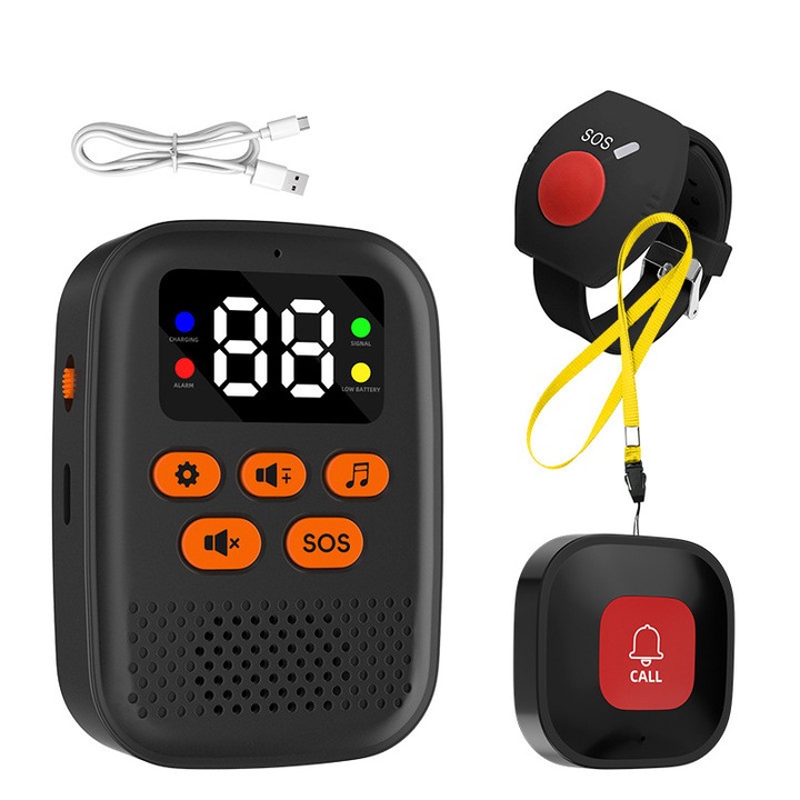 Паник бутон за възрастни хора, със SOS бутон, сирена, LED дисплей, WIFI връзка с приложение, обхват 100м, незабавно известие на телефона, за безопасността на възрастни хора или хора с увреждания и риск от падане, водоустойчив бутон, OUYLAF