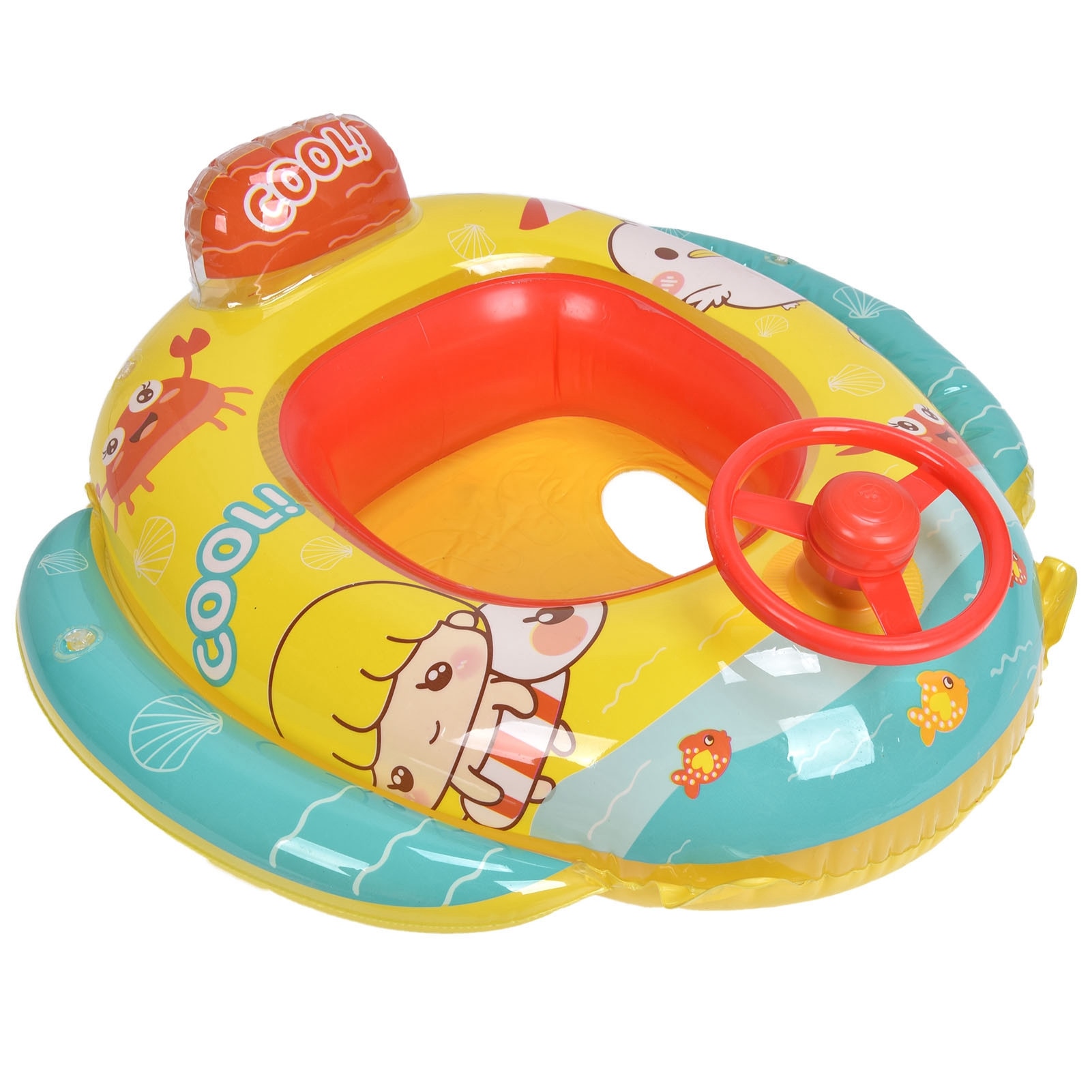 Colac de inot pentru copii cu volan, 1-6 ani, PVC transparent, design ...