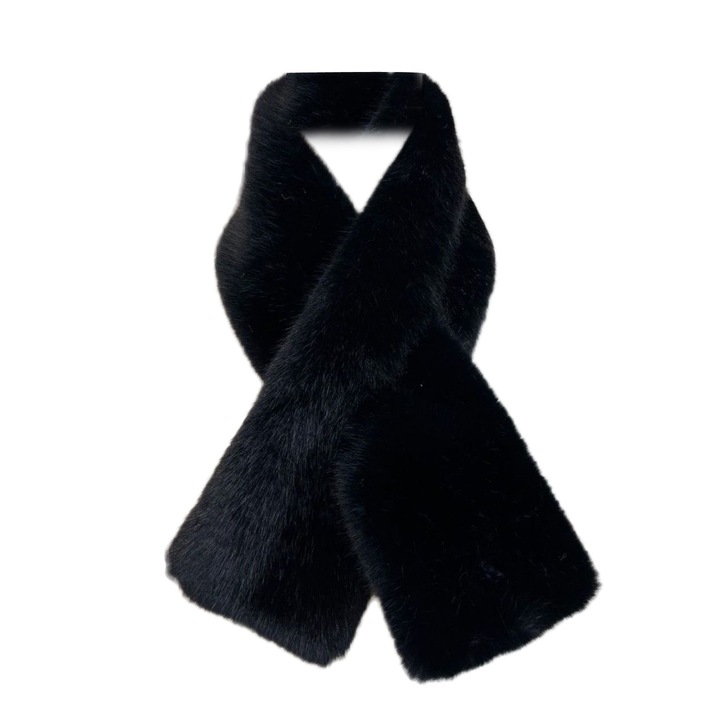 Esarfa dama TRADERPLUS, neagra, material tricotat din blana sintetica, captuseala din fleece, design versatil