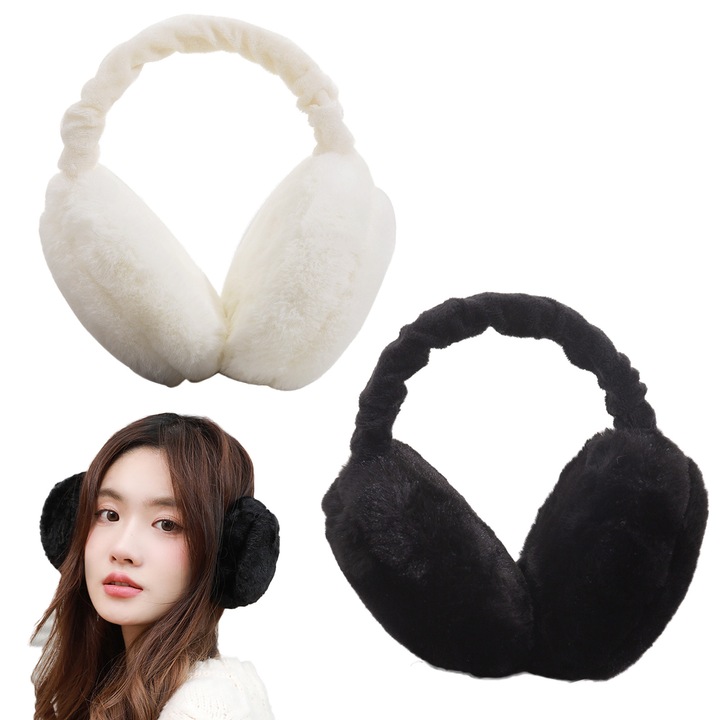 Set 2 bucati casti pentru urechi, TRADERPLUS, design pliabil, culoare negru+alb, material poliester