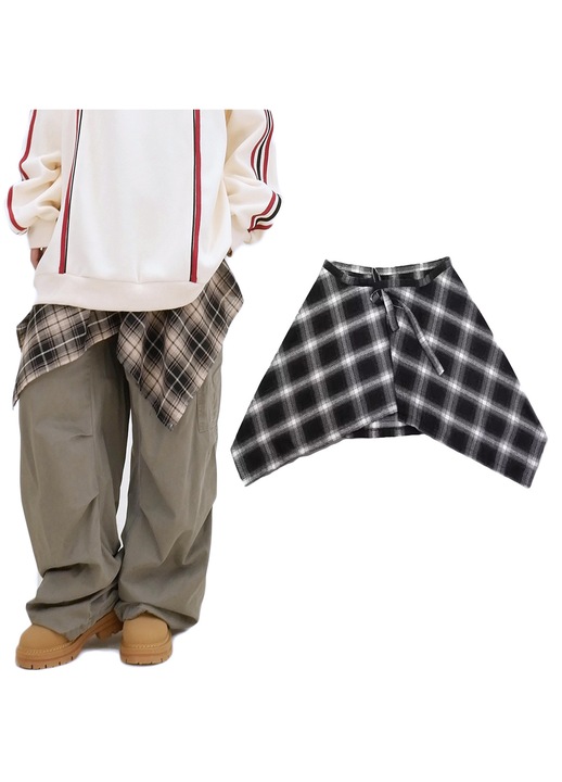 Fusta mini skater cu talie inalta, TRADERPLUS, design asimetric, model tartan, negru si alb