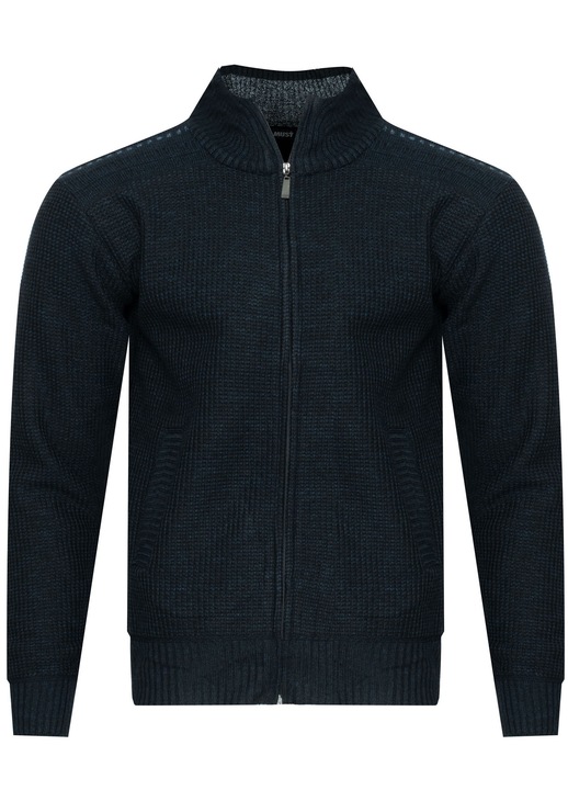 Pulover barbati, Must, S8627, bleumarin, material moale, cu fermoar, XL INTL