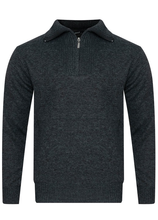 Pulover barbati, Must, S8619, gri inchis, material moale, guler tip troyer, M INTL