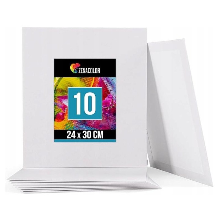 Set 10 panze pentru pictura, Zenacolor, 24x30cm, 100% bumbac, alb