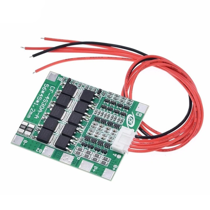 Töltő és védelmi modul kiegyenlítéssel 4 db 14.8V Lítium akkumulátorhoz, BMS 4S, 30A