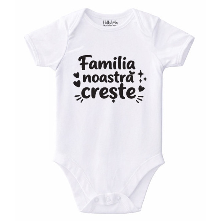 Body bebeluș alb 0-3 luni 50 cm pentru anunț sarcină „Familia noastră crește”