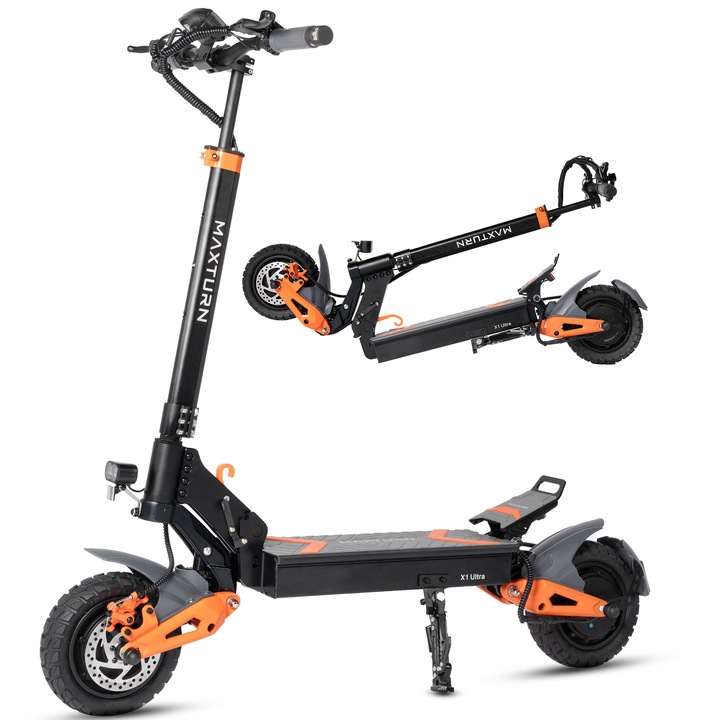Trotineta Electrica Maxturn-X1 Ultra, Cu NFC, Motor 1100W, Baterie 48V 20.8Ah, Autonomie 75 Km, Viteza Maxima 55 Km/h, Negru