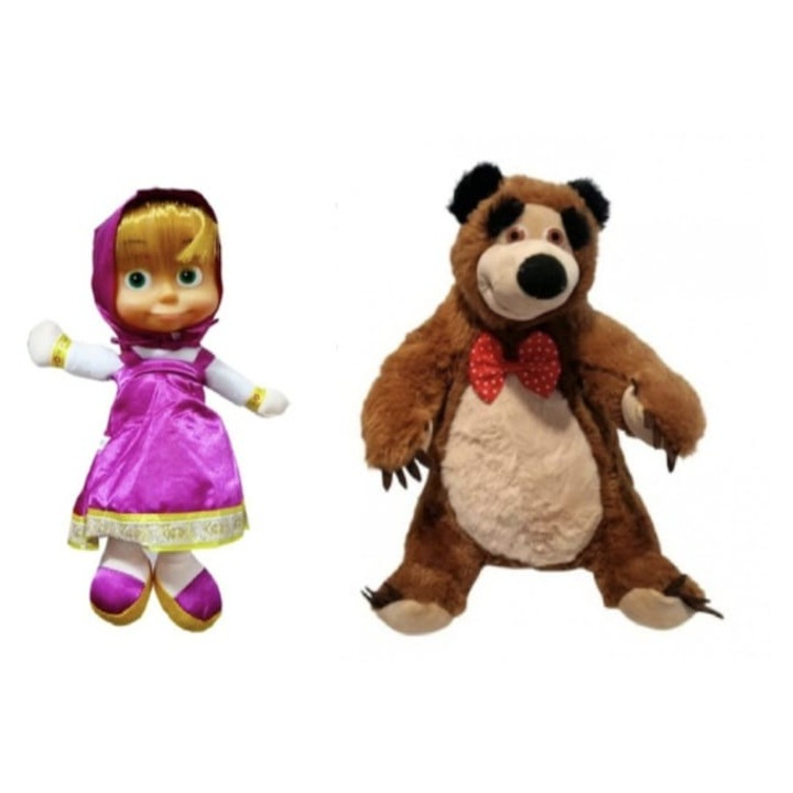 Set 2 Mascote de plus Masha si Ursul Misha, multicolor, 25x35cm
