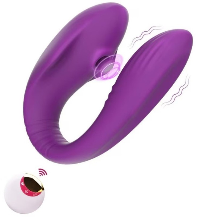 Vibrátor klitorális szívófejjel nőknek, vezeték nélküli távirányítós vibráció, U-alakú klitorisz stimulátor, lila, uniszex, USB töltés, vezeték nélküli távirányító, szívás, G-pont masszázs, maszturbátor, felnőtt játék
