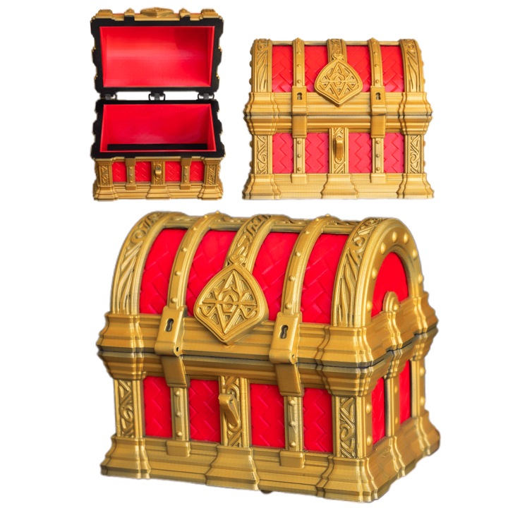 Royal Treasure Dekoratív Láda, ékszereknek, sminkeknek és ajándékoknak, Kézzel Festett, üdvözlőkártyával, Elegáns Piros-Arany Dizájn, 12 x 11 x 14 cm