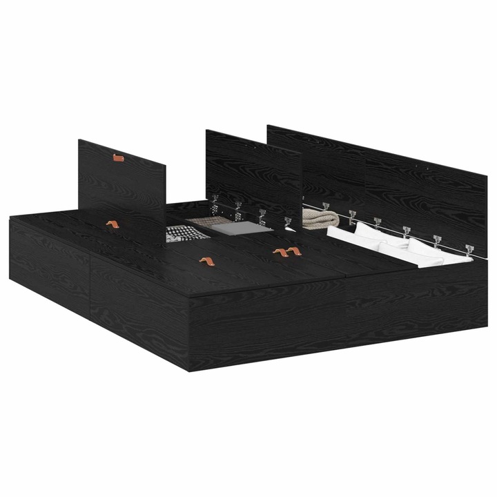 Cadru de pat cu depozitare Stejar Negru 160 x 200 cm, vidaXL, 3335390