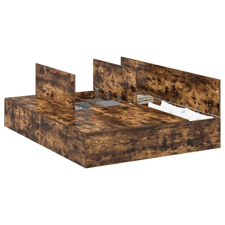 Cadru de pat Stejar afumat 140 x 190 cm Lemn compozit, vidaXL, 3335433