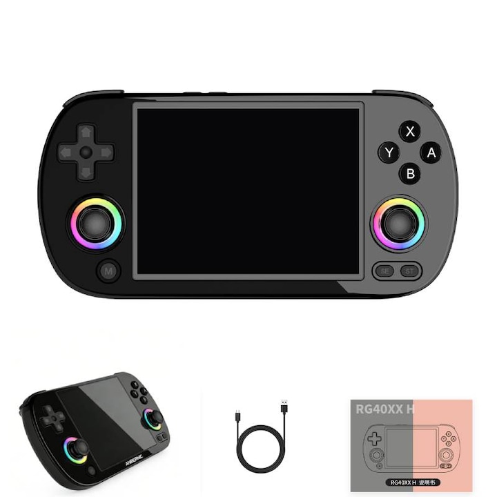 Consolă portabilă AjieQaQ RG40XX H, 64GB, ecran IPS 4 inch, procesor quad-core, negru