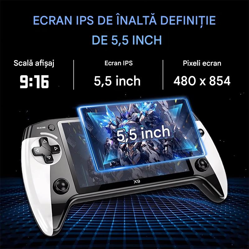 Consolă Portabilă Retro X9, Ecran IPS 5 "5", Peste 2000 Jocuri, Stocare Extensibilă 8 GB, Multicolor, 10, 9x10, 9x23, 9 cm