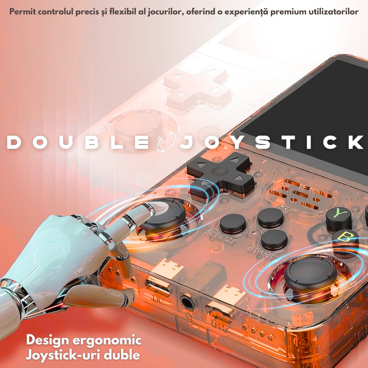 Consola Gaming portabila cu 15.000+ Jocuri Clasice, VisionHub®, Ecran HD 3.5'', 128GB Stocare, Joystick-uri 3D, Multiplayer Wireless, Iesire Video/Audio, Design Compact si Performanta Maxima, Portocalie