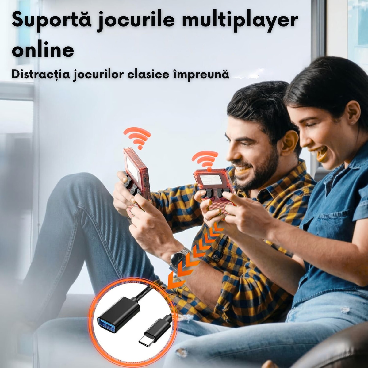 Consola Gaming portabila cu 15.000+ Jocuri Clasice, VisionHub®, Ecran HD 3.5'', 128GB Stocare, Joystick-uri 3D, Multiplayer Wireless, Iesire Video/Audio, Design Compact si Performanta Maxima, Portocalie
