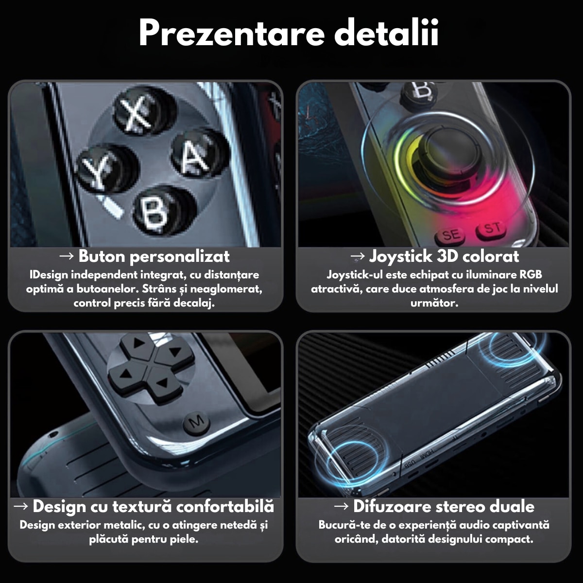 Consola de Jocuri Portabila cu 15.000+ Jocuri incorporate, VisionHub®, Ecran LCD HD 5'' inch, Quad-Core RK3128, 64GB Stocare, Joystick-uri 3D iluminate, Baterie 3500mAh, Emulatoare Multiple, Iesire Video/Audio, Design Compact si Performanta Maxima, Negru