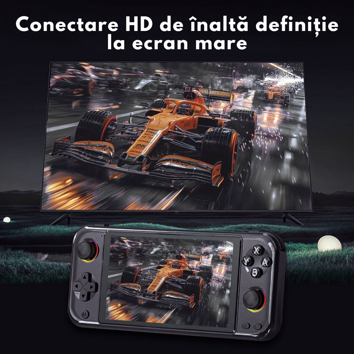 Consola de Jocuri Portabila cu 15.000+ Jocuri incorporate, VisionHub®, Ecran LCD HD 5'' inch, Quad-Core RK3128, 64GB Stocare, Joystick-uri 3D iluminate, Baterie 3500mAh, Emulatoare Multiple, Iesire Video/Audio, Design Compact si Performanta Maxima, Negru