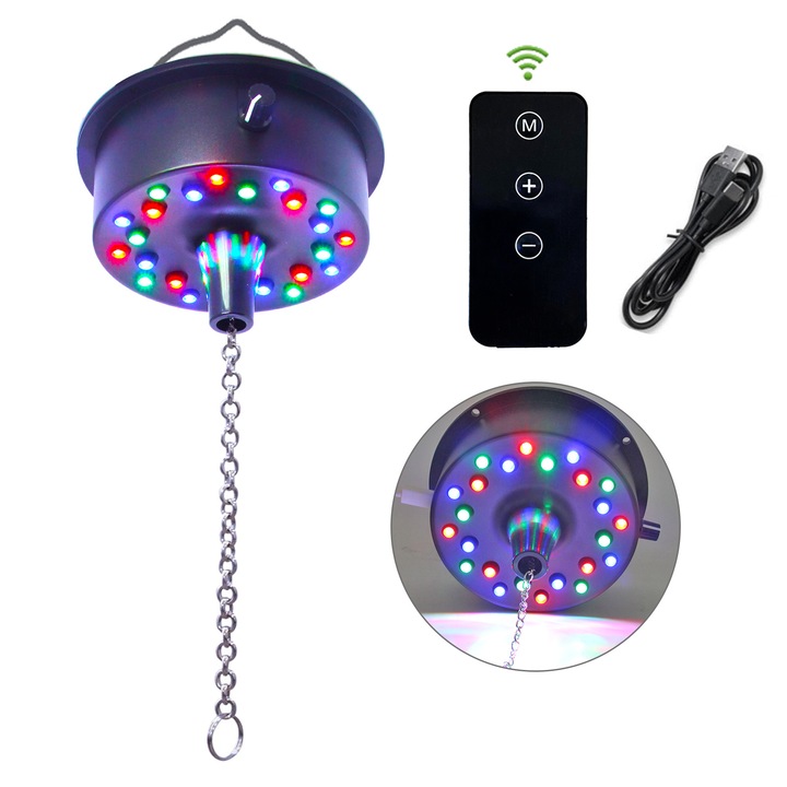 Motor lumina rotativa HERUSI, 24 LED-uri multicolor, negru, 8 kg, telecomanda, USB