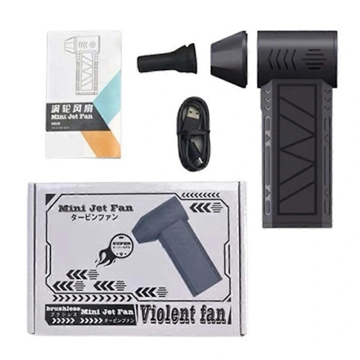 Porfúvó/mini ventilátor Mini Jet, 130.000 ford./perc kefe nélküli motor, 5000mAh akkumulátor 15W Type-C gyors töltéssel, fekete, 1 szett