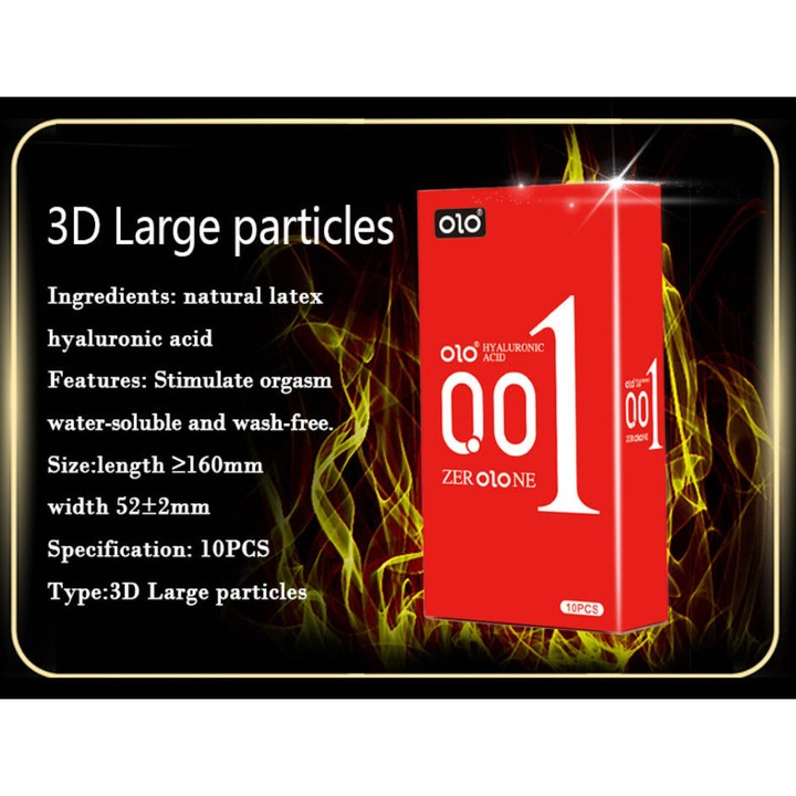 Prezervative Olo, set 10 bucati, cauciuc natural, lubrifiatie 360, proeminente stimulante
