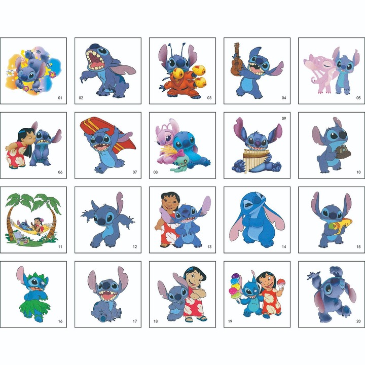 Tatuaje temporare Stitch, set 20 foi, decorare petrecere, graffiti, lavabile