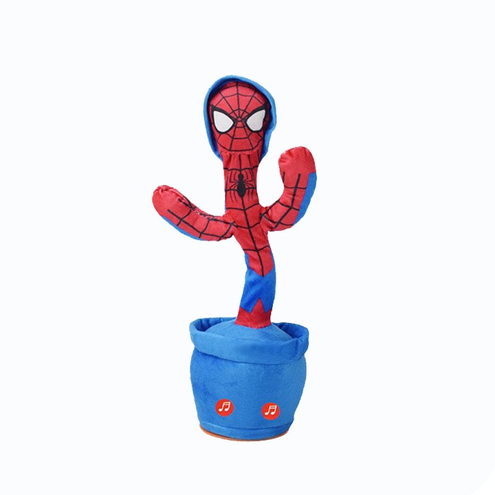 Jucarie de plus interactiva, un Spider-Man vorbitor care canta, danseaza si lumineaza; reincarcabila, versiunea in engleza, 32cm