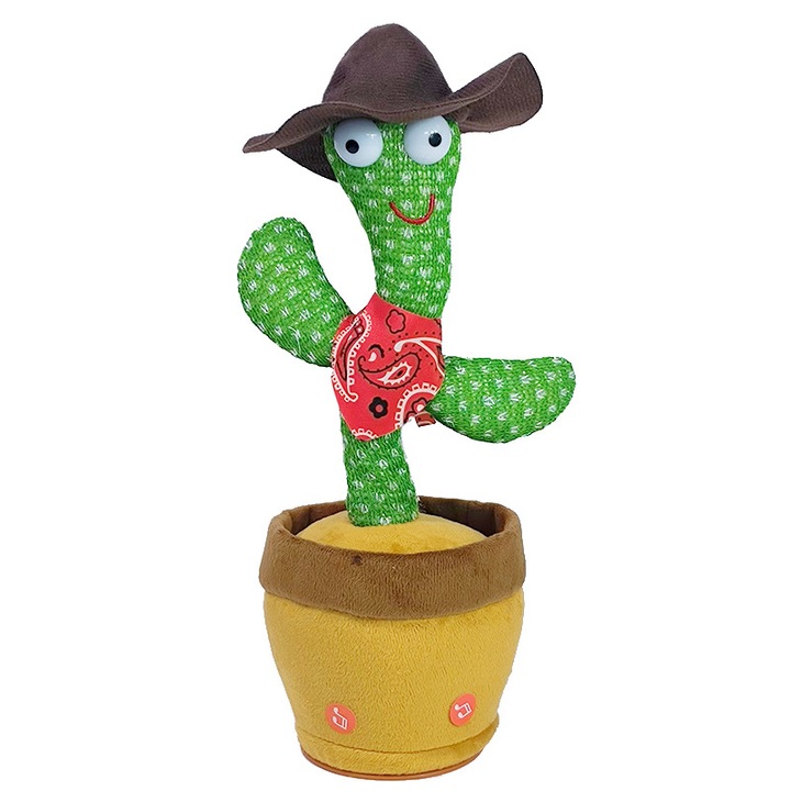 Интерактивна играчка, говорещ кактус, деним стил, презареждащ се, 32 см