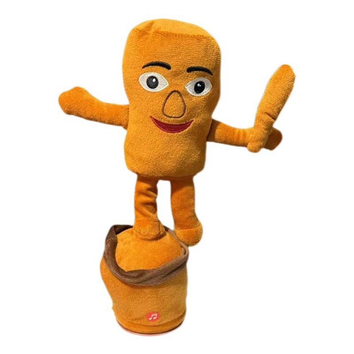 Jucarie interactiva de plus, o figurina din lemn vorbitoare care canta, danseaza si lumineaza; reincarcabila (versiunea engleza); 35cm