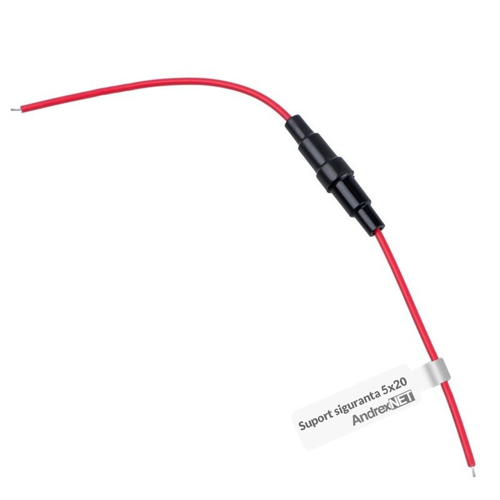 Suport pe fir pentru siguranta fuzibila 5X20mm, fire 2x10cm, negru