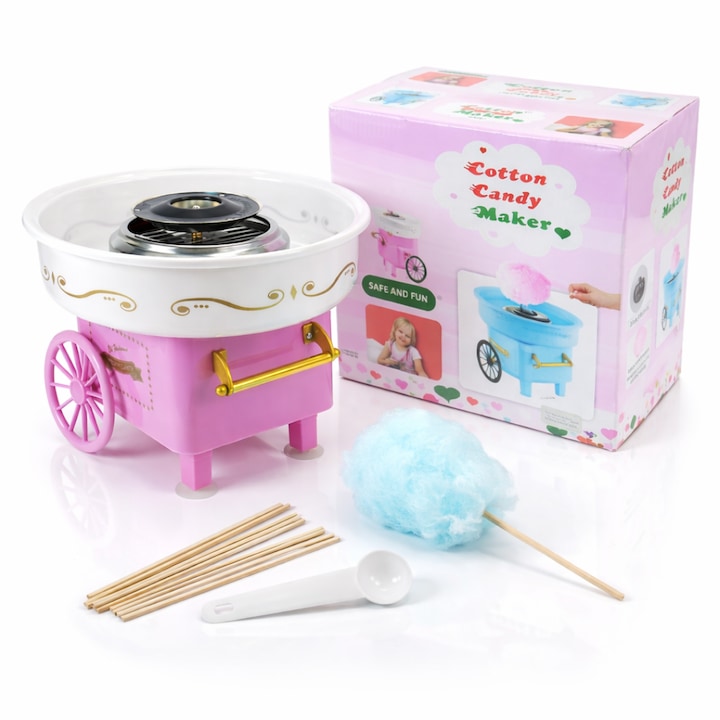 Aparat profesional de facut vata de zahar Macvi® 500W cu 210 bete incluse pentru uz casnic