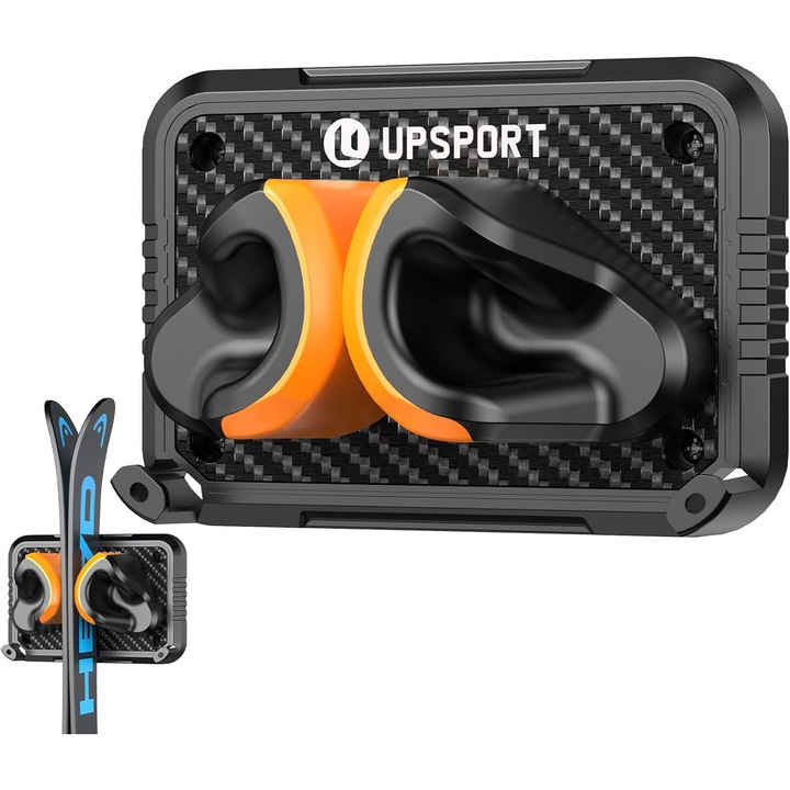 Suport de perete pentru schiuri, bete de schi si placa snowboard, protejeaza impotriva zgarieturilor si a umezelii, usor de montat, cu prindere pe perete, economiseste spatiu in garaj, subsol sau cabane de schi – Plastic robus pentru pana la 11 kg