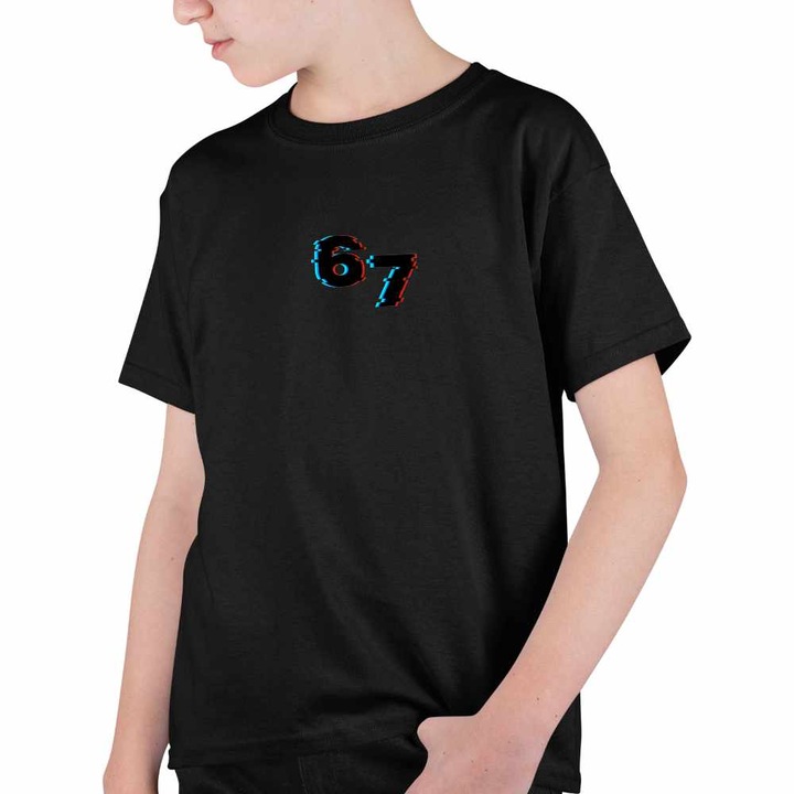 Tricou Copii Baieti Six Seven Glitch 67 Effect Video, Fekete