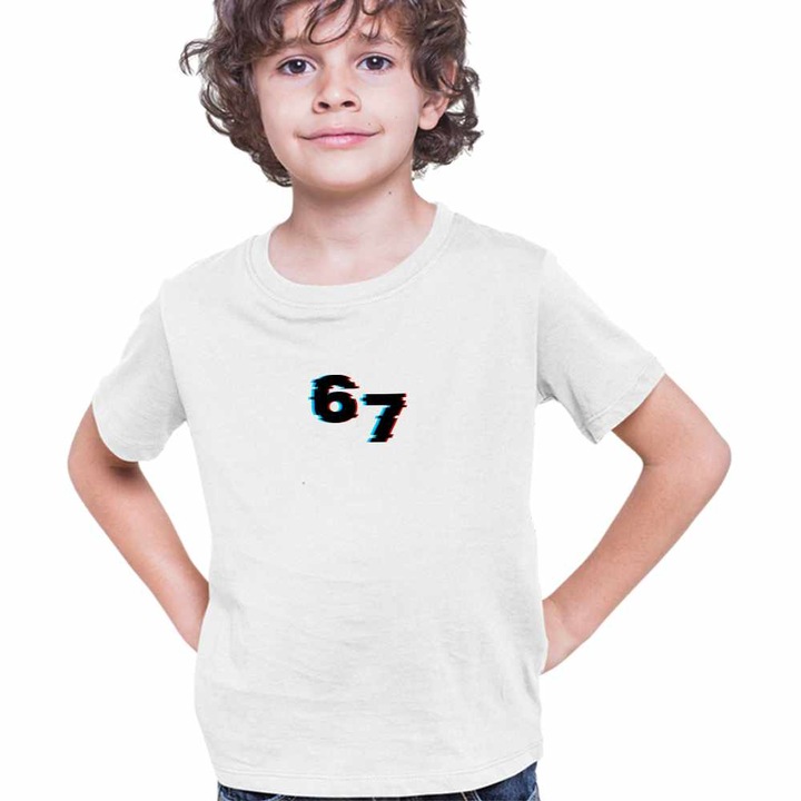 Tricou Copii Baieti Six Seven Glitch 67 Effect Video, Fehér