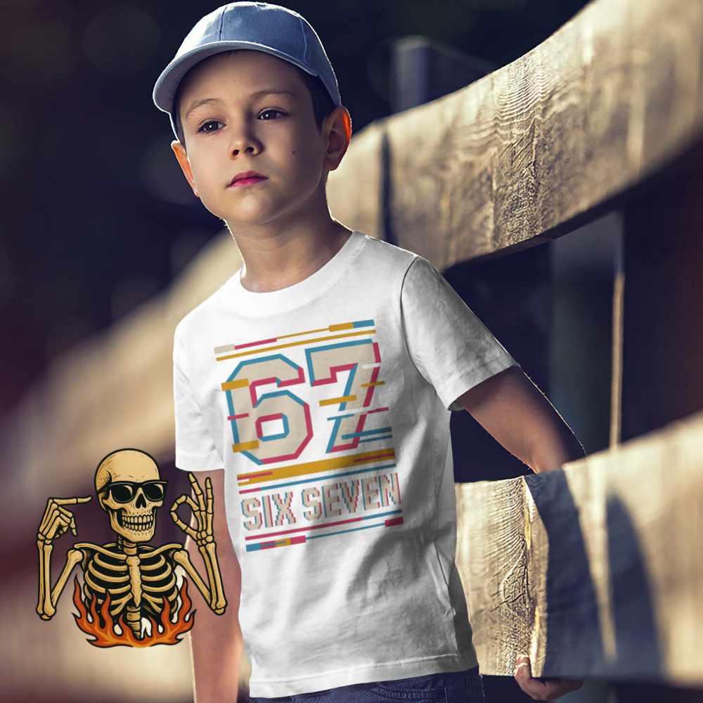 Tricou Copii Baieti Six Seven Effect Glitch 67 CoolTrend, alb