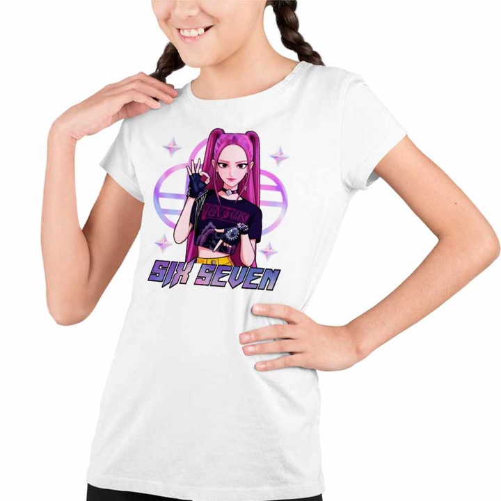Tricou Copii Fete Six Seven Huntrix Mira 67 Saja Boys, Fehér