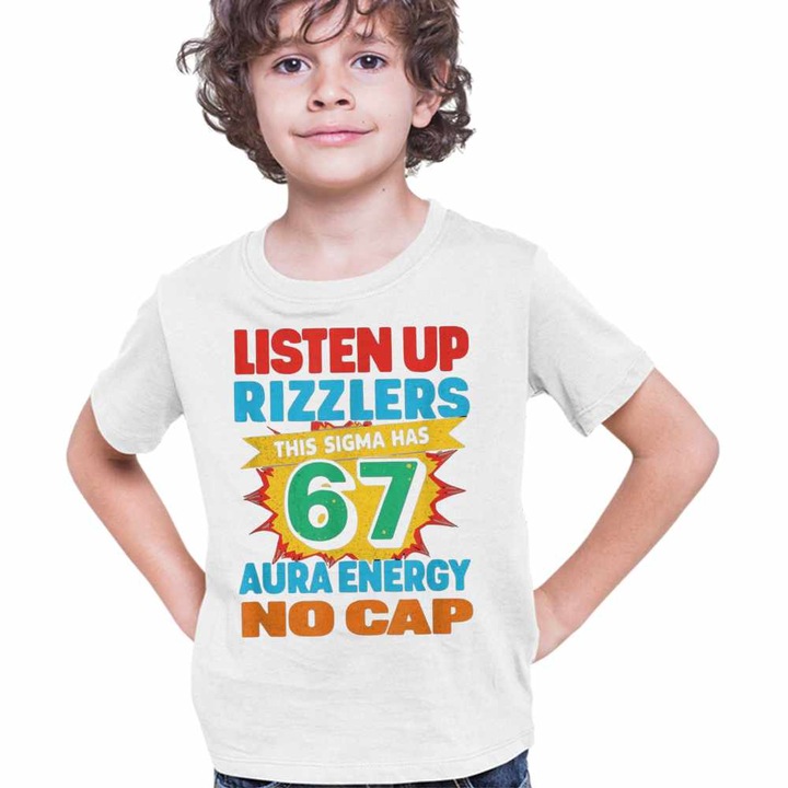 Tricou Copii Baieti Six Seven Listen Up Rizzlers 67, Fehér