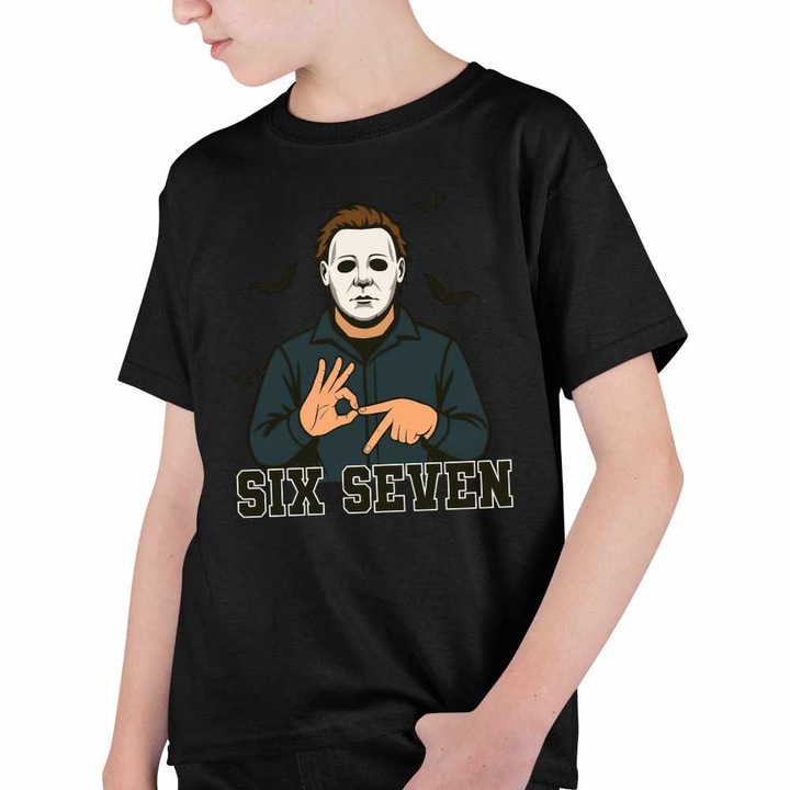 Tricou Copii Baieti Six Seven Horror Michael Myers 67 Halloween, Fekete