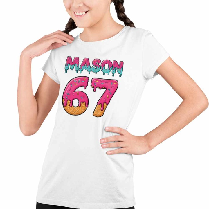Tricou Copii Fete Six Seven Mason Creme Ciocolata 67, Fehér