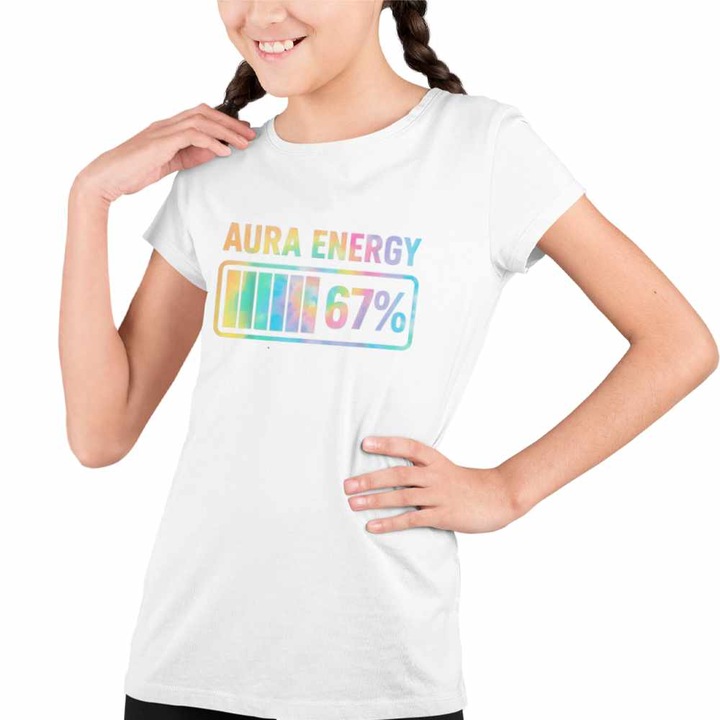Tricou Copii Fete Six Seven Aura Energy 67, Fehér