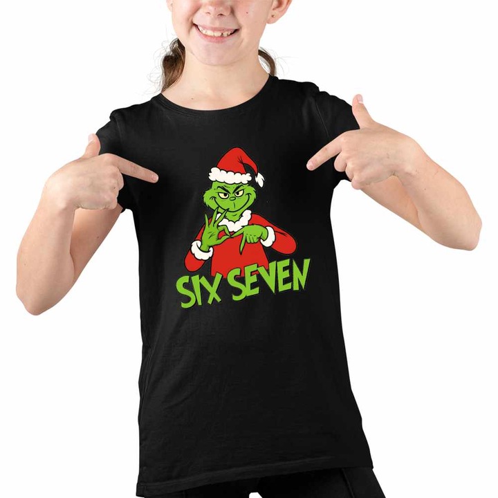 Tricou Copii Fete Six Seven Grinch Craciun, Fekete